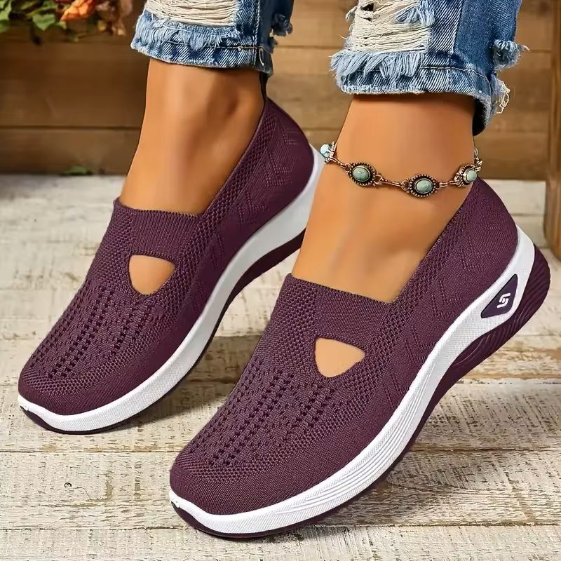 Womens Breathable Knit Sneakers Low Top Casual Shoes