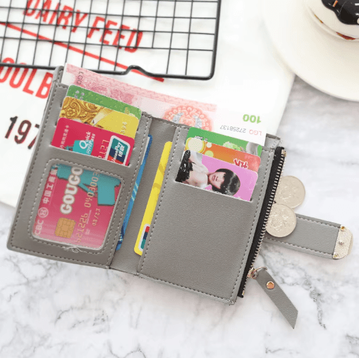 Cute Womens Zipper Wallet Compact PU Leather Card Holder & Coin Purse