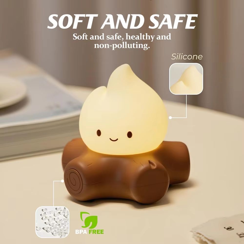 Cozy Campfire Silicone Night Light with Stepless Dimming and Rechargeable Glow