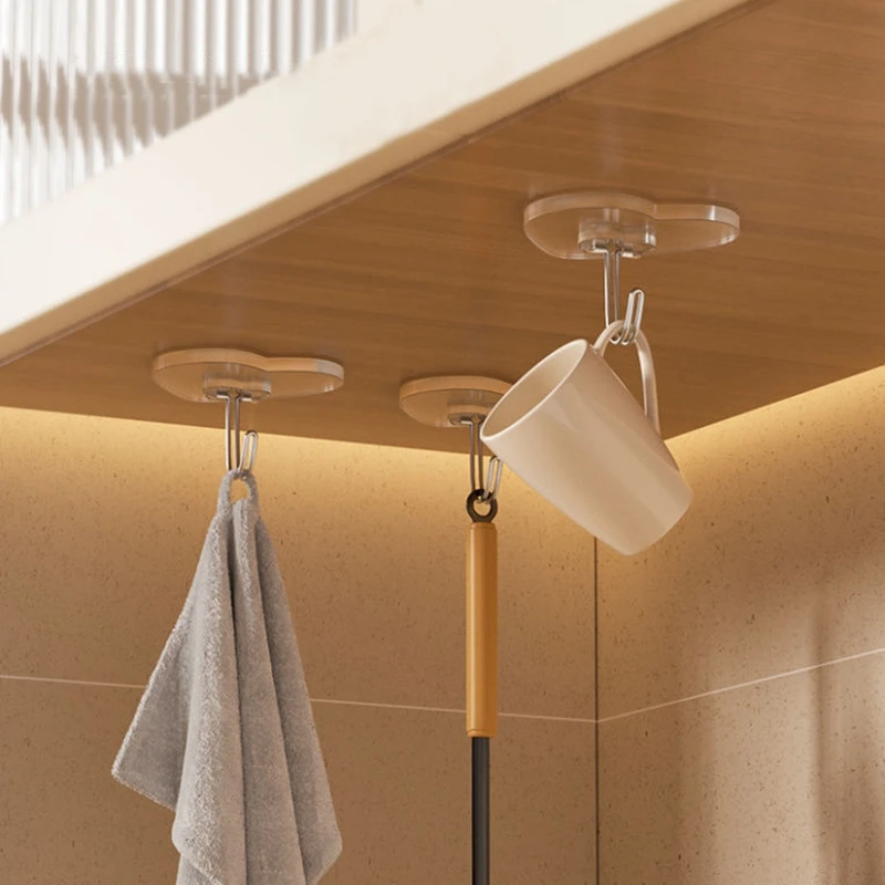 Stainless Steel Multi-Purpose Hooks, Transparent Strong Self Adhesive Hooks, Storage Hanger for Kitchen Bathroom Doors