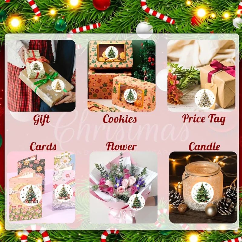 Merry Christmas Tree Sticker Roll 500pcs