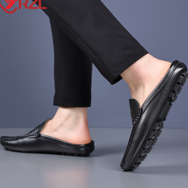 Breathable Casual Leather Slippers for Men, Summer Slip-on Loafers, Comfy Half Shoes