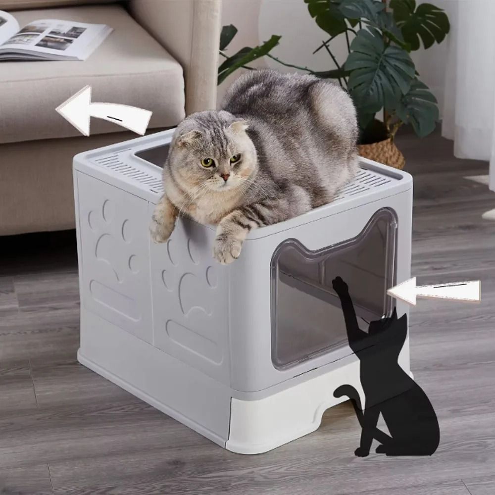Foldable Cat Litter Box with Drawer and Scooper for Easy Cleaning