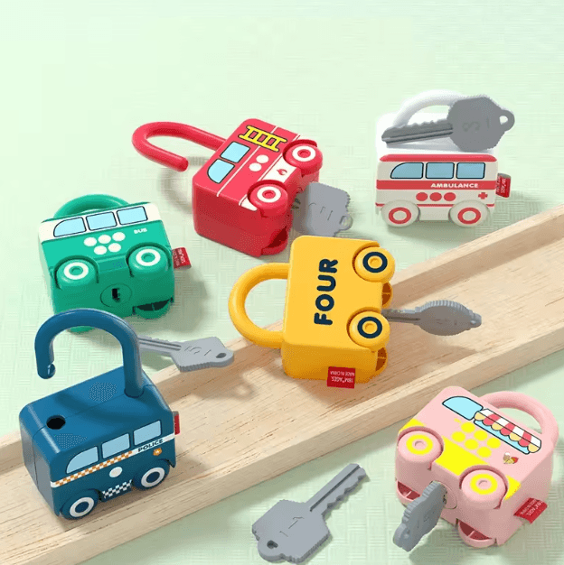 Montessori Number Lock & Key Toy Cars – Interactive Learning Puzzle for Toddlers 1–3 Years