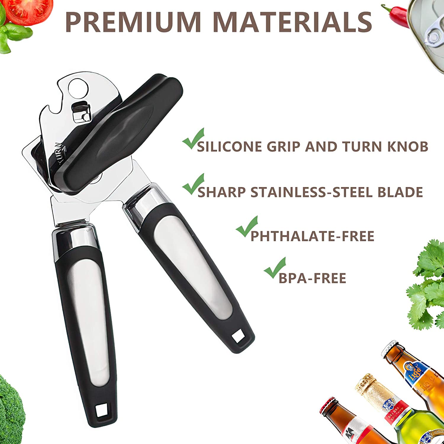 Multifunctional Stainless Steel Professional Tin Manual Can Opener Side Cut Cans Bottle Opener Beer Grip Kitchen Gadgets