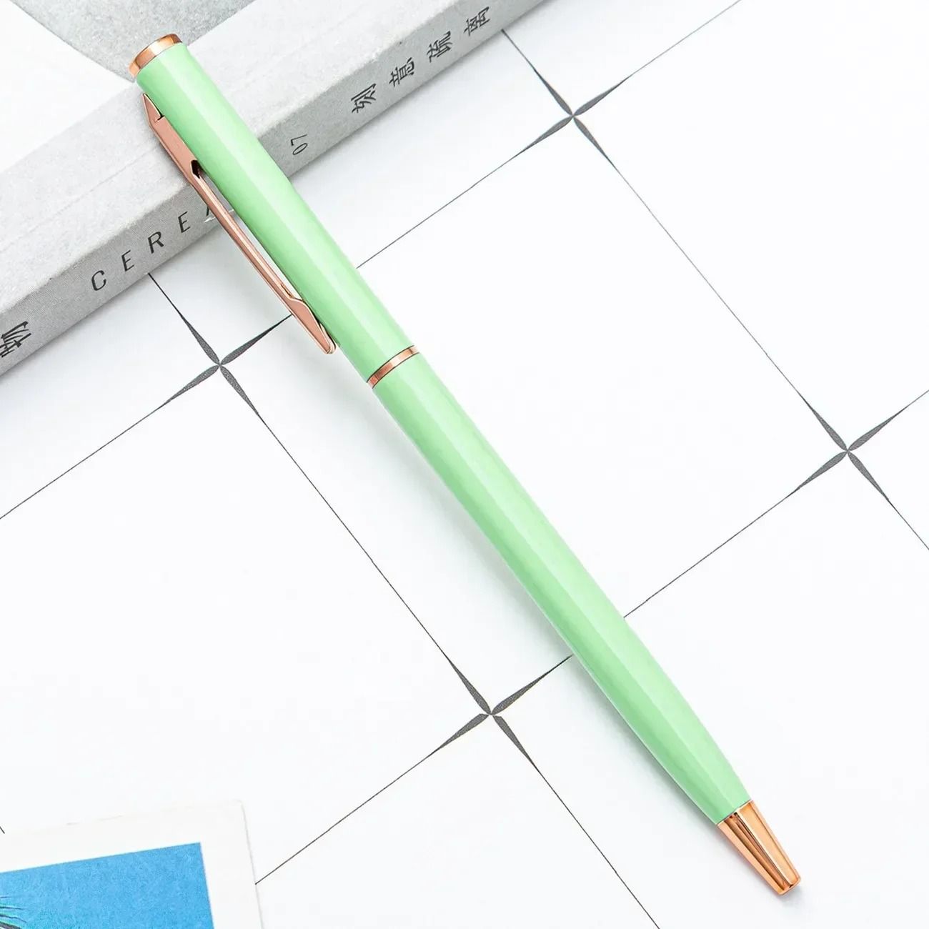 Rose Gold Custom Engraved Ballpoint Pens Slim Metal Personalized Logo Pens Bulk Set