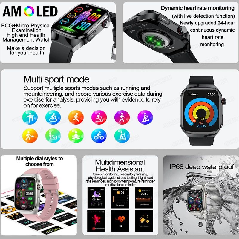 Smart Health Watch Pro ECG Bluetooth Fitness Tracker with Blood Pressure Monitoring