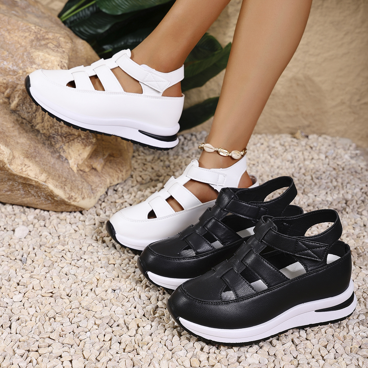 New Women Closed Toe Sandals, High Quality Wedge Shoes, Summer Buckle Strap Office and Career Sandals