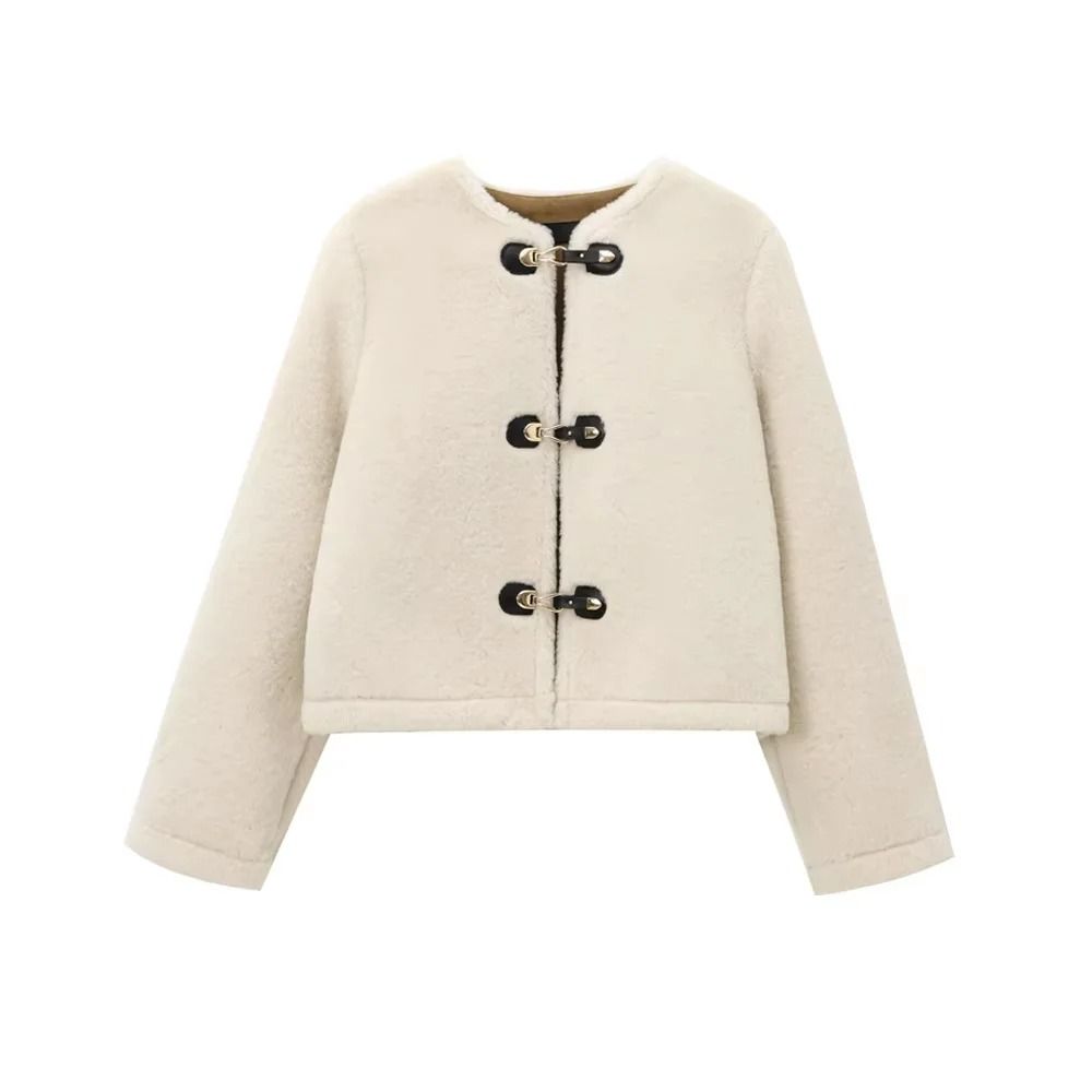 2025 Womens Thick Faux Fur Jacket | Premium Warm Toggle Outerwear & Chic Long Sleeve Autumn Coat