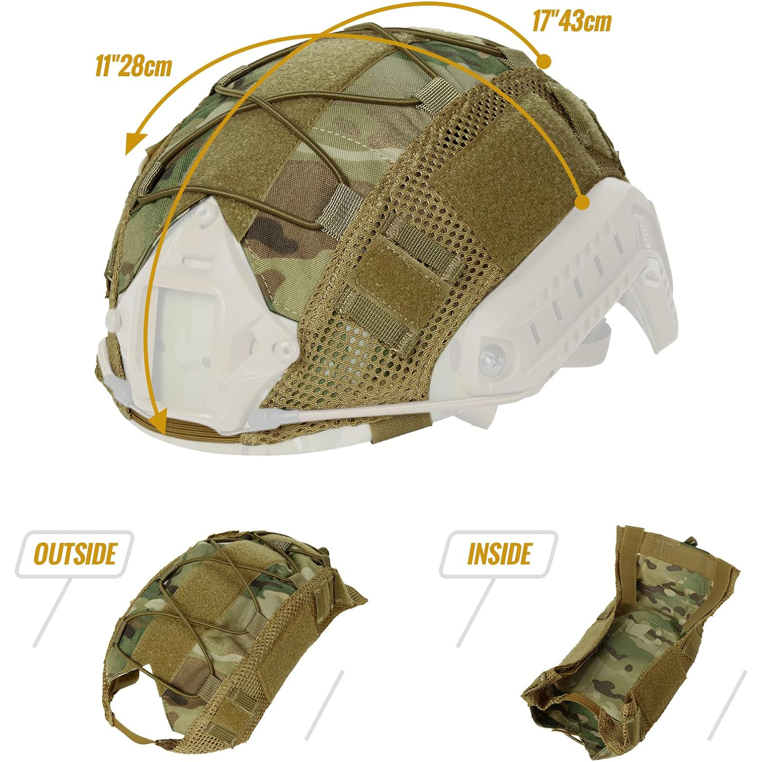 Tactical Helmet Cover for Airsoft & Paintball Camo Military Helmet Cover with Elastic Cord