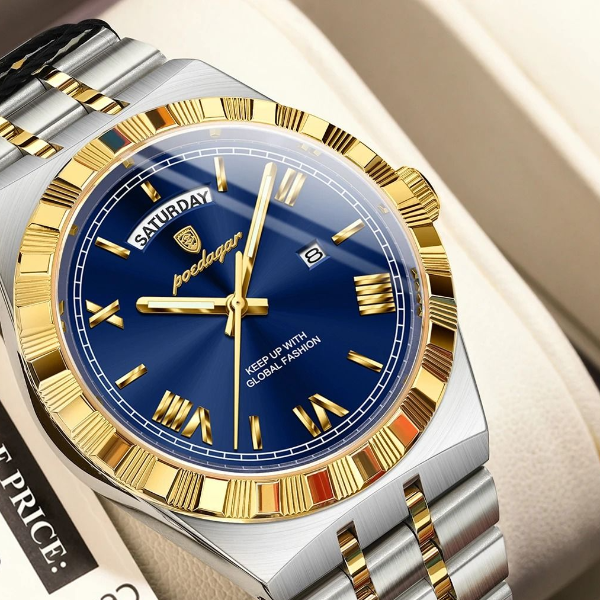 Poedagar Luxury Business Men Watch with Week and Date Display