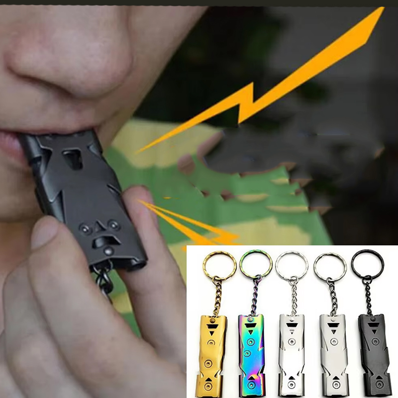 Outdoor Survival Whistle High Decibel Stainless Steel Double Tube Blast Whistle for Earthquake Rescue & Emergency