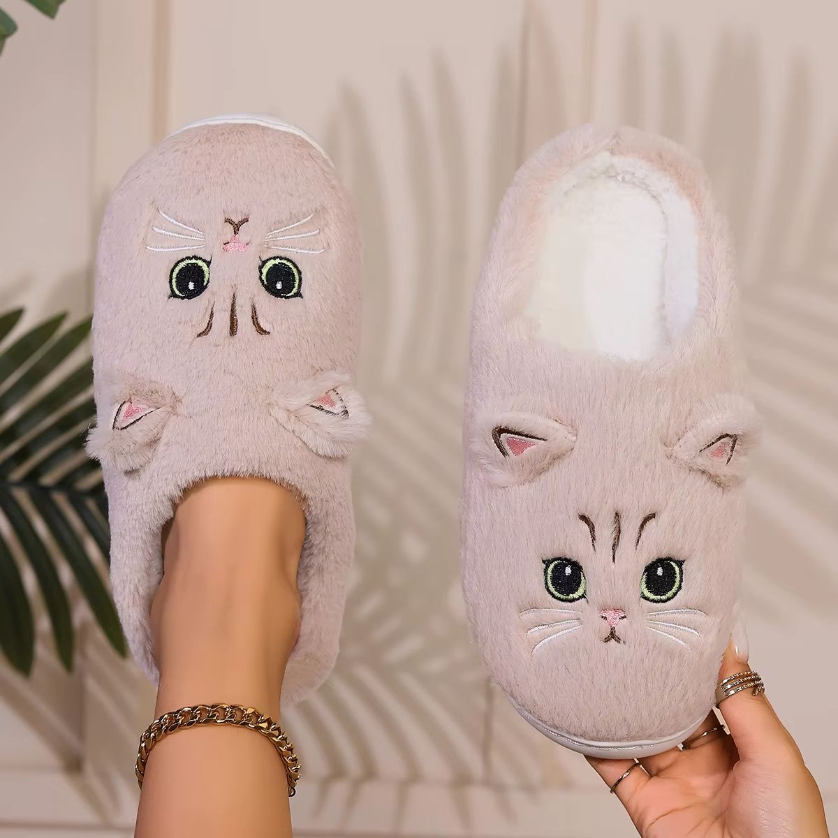 CozyCat Kawaii Fuzzy Slippers Plush Non Slip Home Slippers