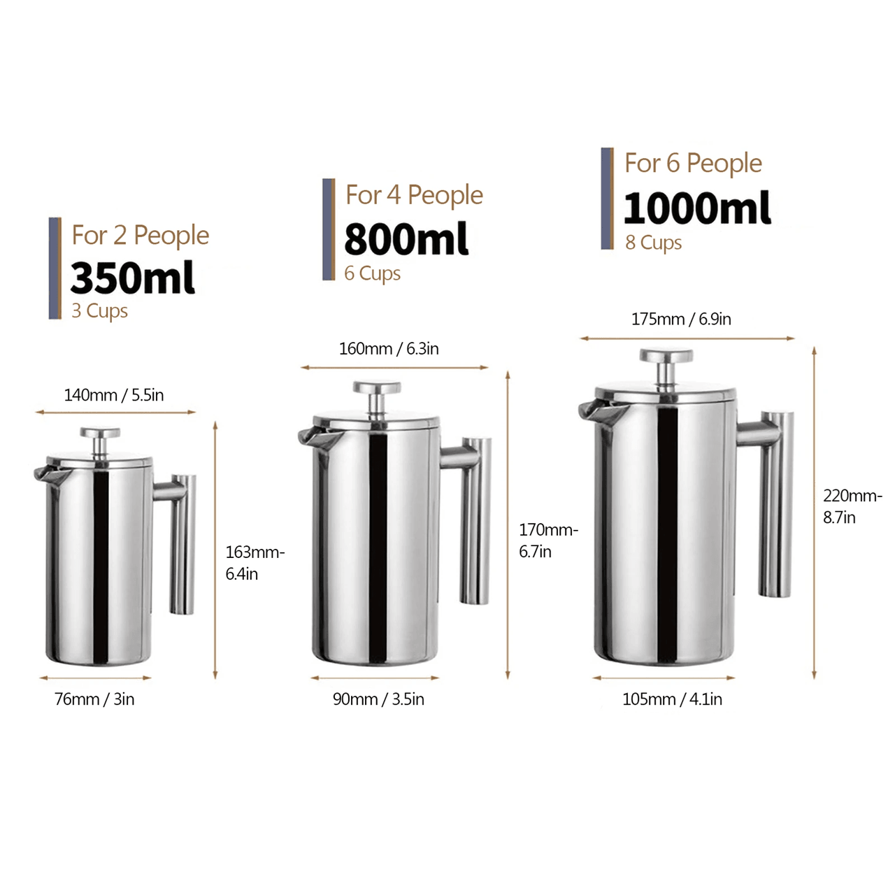 Brew Master Double Wall Stainless Steel French Press Coffee Maker