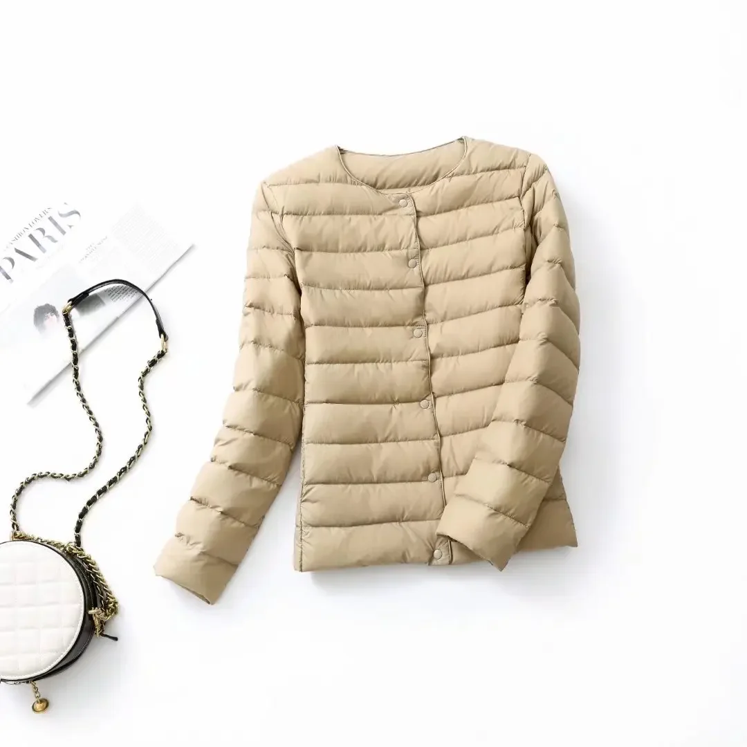 Women's Ultra Lightweight Packable Puffer Coat - Slim Fit White Duck Down Winter Jacket