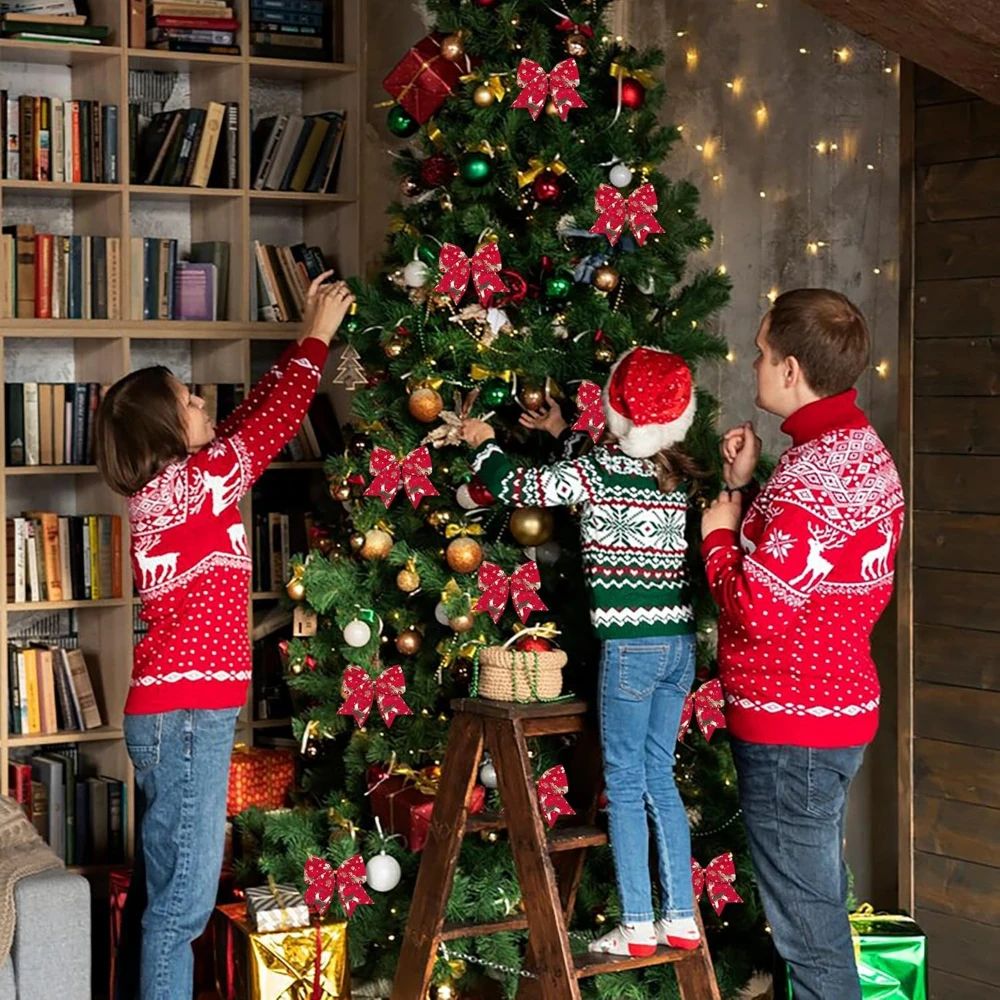 Red Velvet Christmas Wreath Bows – 10pcs Holiday Tree & Garland Decorative Bows for Festive Home Decor