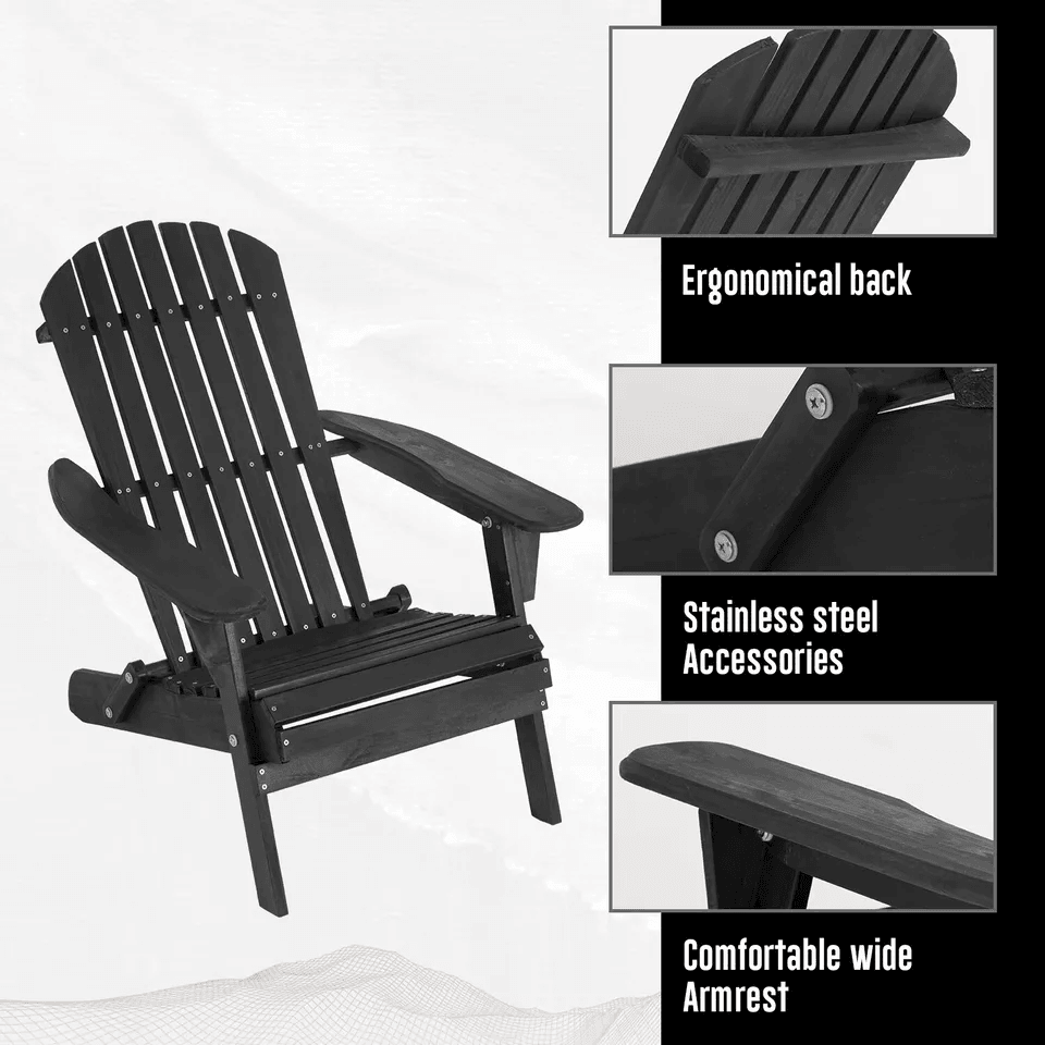 All Weather Folding Adirondack Chair, Fire Pit Lounge Seating, Easy Assembly
