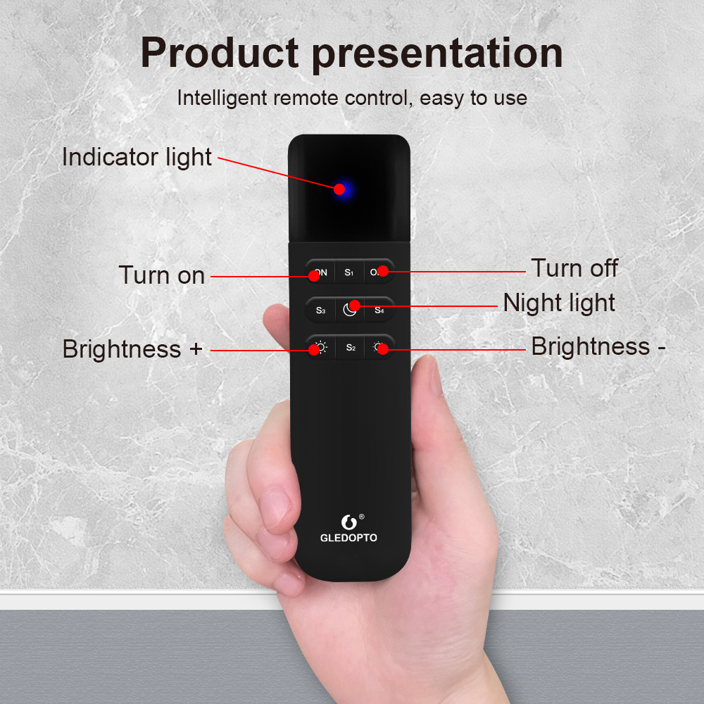 GLEDOPTO WLED Remote Control, WiFi Wireless LED Controller, Brightness Adjust, 4 Scenes Preset Night Light, 50M Distance