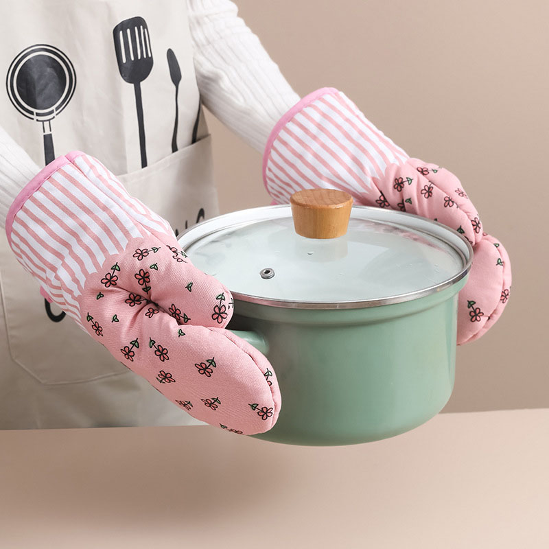 Household Thickened Heat Insulation Gloves, Baking, High Temperature Resistant, Kitchen Oven Microwave Gloves