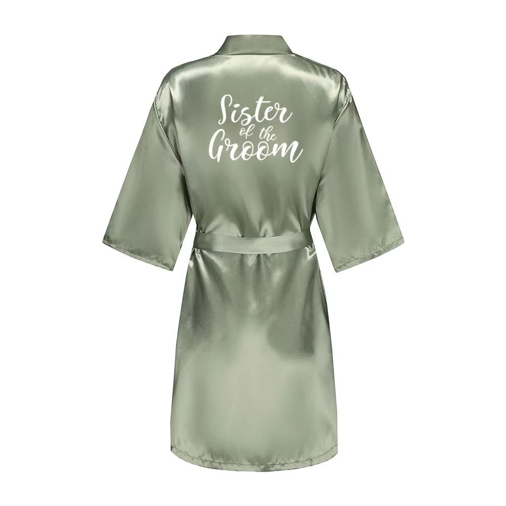 Grass Green Satin Bridal Party Robes With White Letter Bridesmaid Style