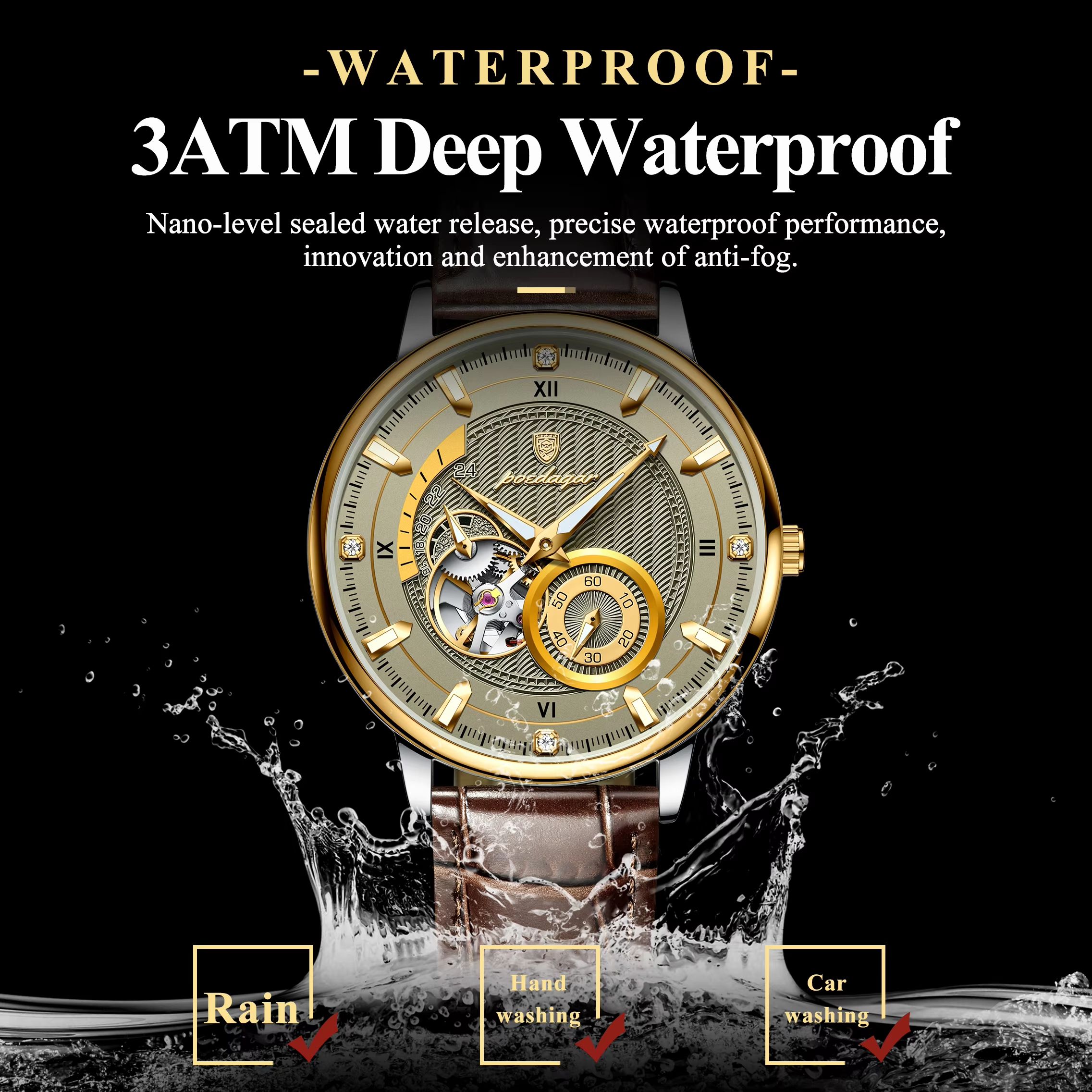 POEDAGAR Men's Automatic Mechanical Watch – Luxury Tourbillon Design, Waterproof & Luminous Sport Style