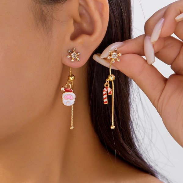 White Pearl Crystal Snowman, Elk Earrings, Creative Christmas Grandpa and Grandma Zircon Stud Earrings, New Year Jewelry