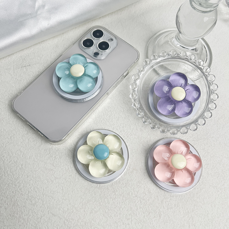 Magnetic Cute Floral Retractable Grip for Magsafe iPhone Clear Resin Candy Flower Phone Holder Foldable Stand Kickstand