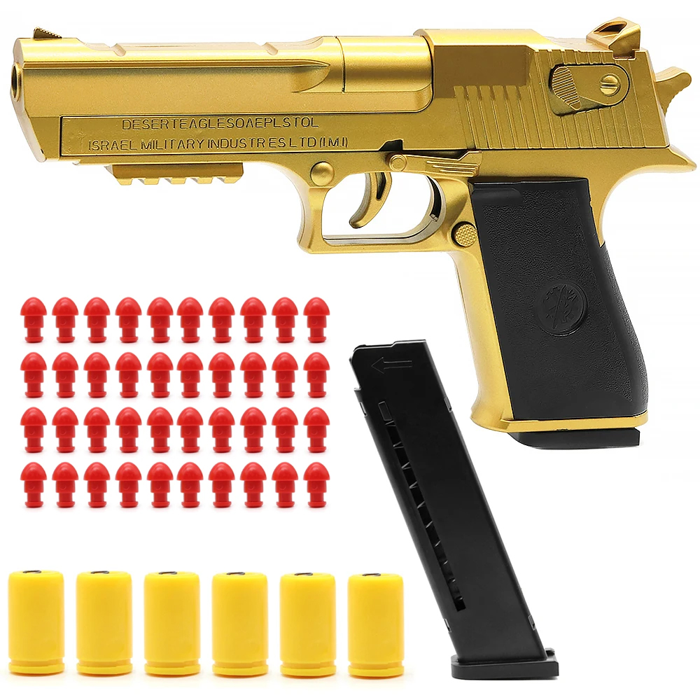 Mechanical Auto Desert Eagle Airsoft Toy Gun Continuous Shot Ejecting Shells Soft Bullets for Kids Outdoor Target Game