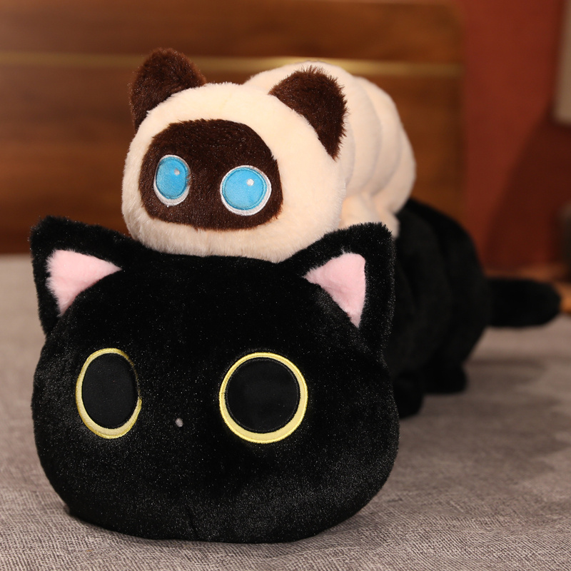 Kawaii Black Cat Plush Toys, Giant Cute Soft Cat Sleep Long Pillow Cushion, Plush Gift