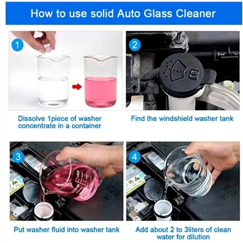 Car Effervescent Washer Fluid Tablets, Concentrated Windshield Glass Cleaner