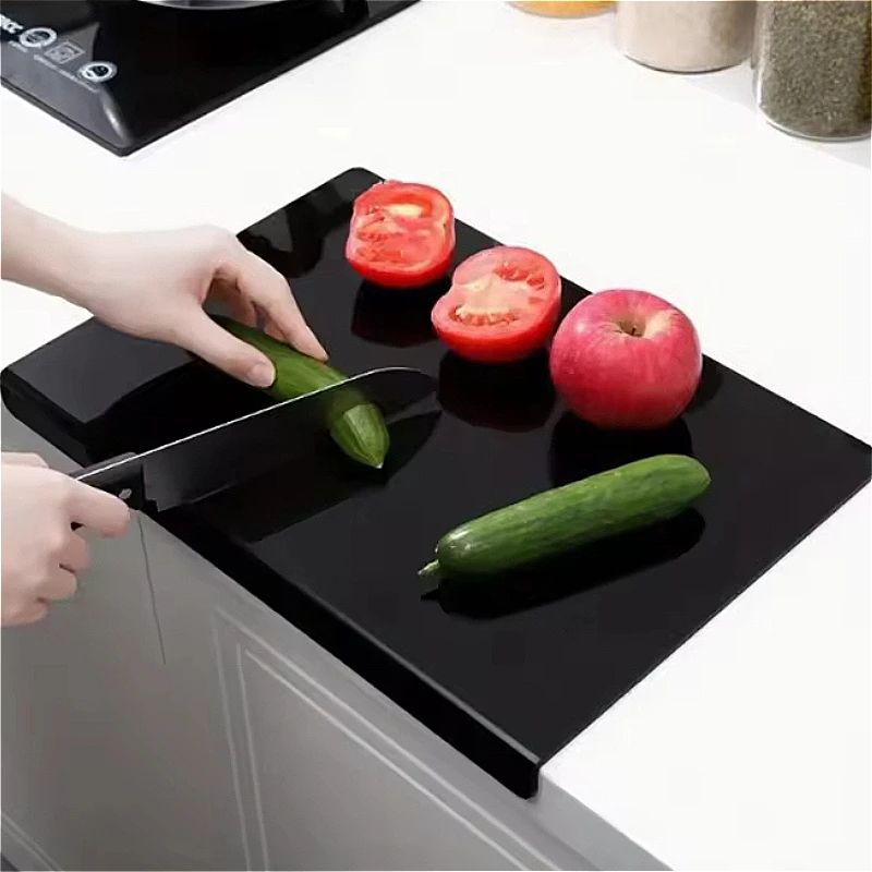 Acrylic Cutting Board with Raised Edge, Non Slip Mats, Transparent Countertop Protector for Fruit Vegetable Prep