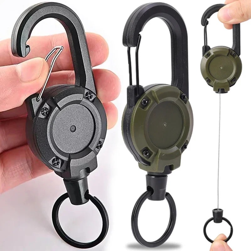 Retractable Keychain with Carabiner and Steel Wire Rope Heavy Duty, Spring-Loaded for Outdoors