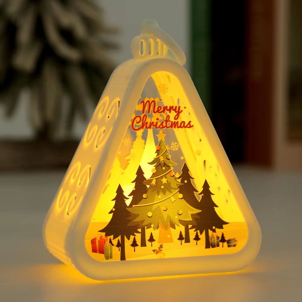 FestiveGlow LED Triangle Lantern – Santa & Snowman Christmas Table Lamp