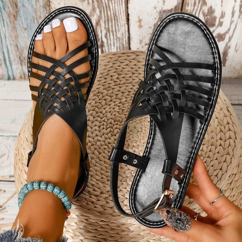 Trendy Cross Sandals Summer Casual Solid Color Flat Anti Slip Beach Sandals for Women