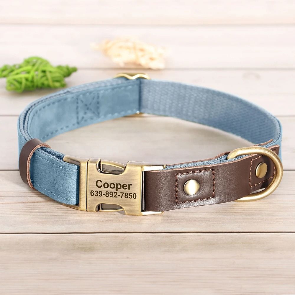 Custom Engraved PU Leather Dog Collar Adjustable ID Buckle