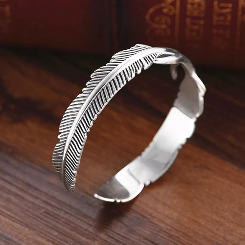Adjustable Symbolic Silver Feather Bracelet