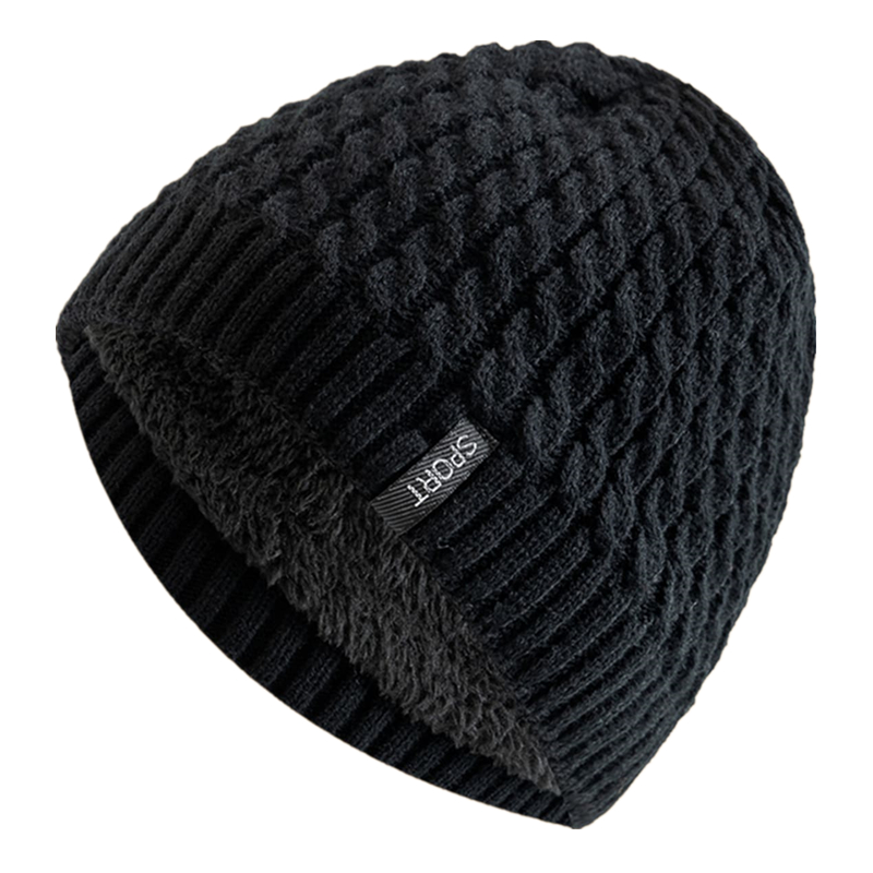 Fashion Autumn And Winter Beanie, Unisex Sports Label Knitted Hat, Add Fur Lined Warm Winter Cap, Hats For Woman