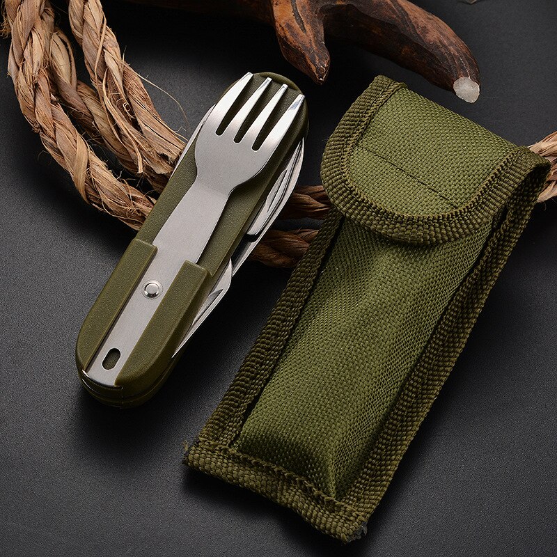 Multifunctional Camping Utensil Set Foldable Stainless Steel Travel Cutlery Kit