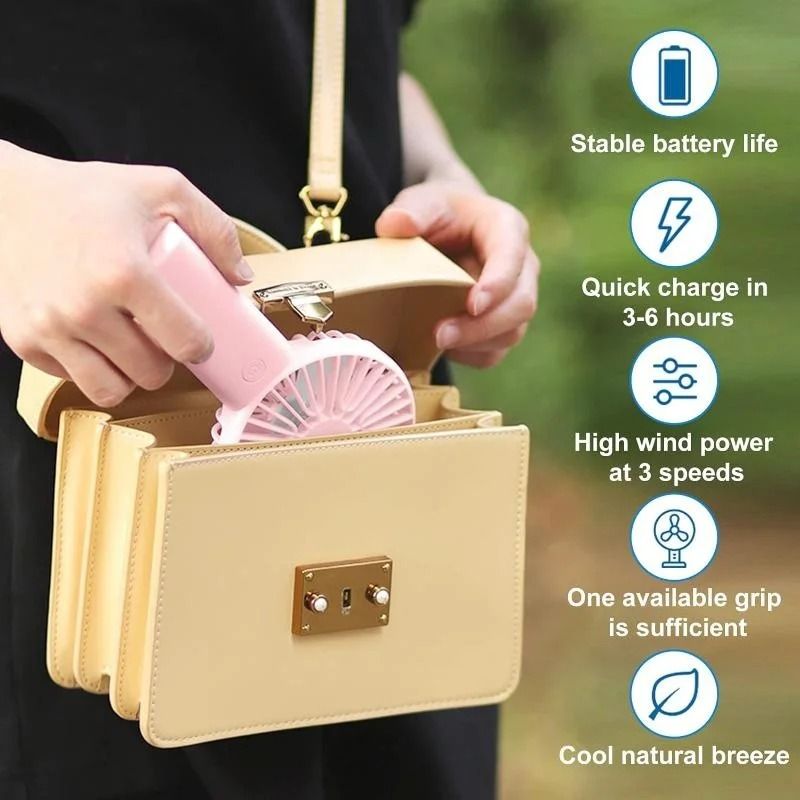 Rechargeable USB Handheld Fan with Phone Holder
